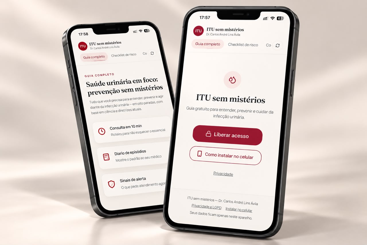 Telas do aplicativo ITU sem Mistérios em dois celulares